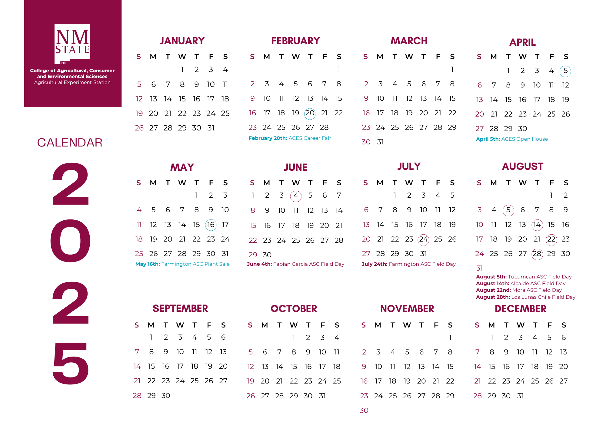 2025 Field Day Calendar